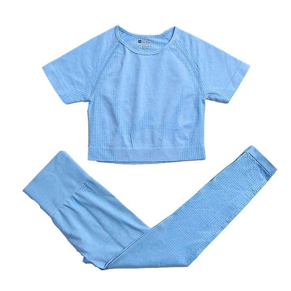 2-delat set Kvinnor Träningskläder Gym Set Fitness Sportkläder Crop Top Sports BH Sömlösa Leggings Active Wear Outfit Kostym C Blue 2pcs23 M