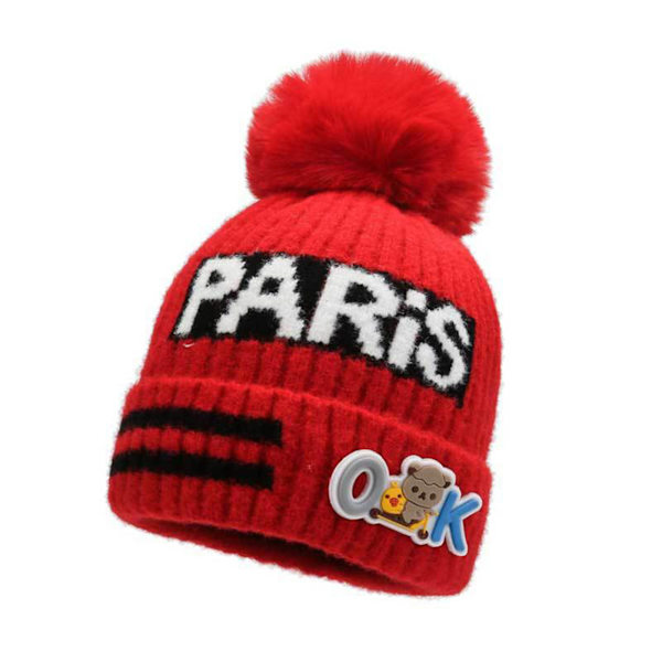 Engelska Letter Stickad Beanie Charmig Söt Design Barn Vinter Mössor För Barn Utomhussport nödvändigheter Red