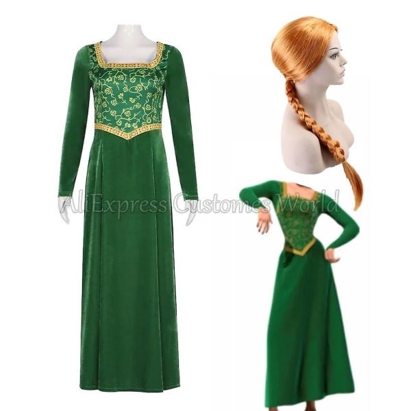 2024 cos Anime Princess Green Dress Fiona Dress Shrek Cosplay kostym Halloween Fancy Fantasy Party Kostym Rollspel för vuxen kvinna Dress L Cosplay