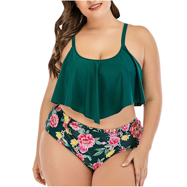 Dambaddräkter Baddräkt Dam Bikiniset med print Set Tvådelade baddräkter Badkläder Stranddräkt Baddräkter Green L