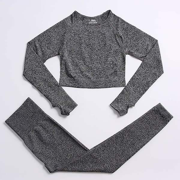 2-delat set Kvinnor Träningskläder Gym Set Fitness Sportkläder Crop Top Sports BH Sömlösa Leggings Active Wear Outfit Kostym C Deep Gray 2pcs8 M