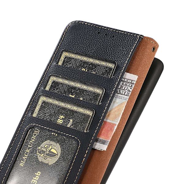Khazneh för Samsung Galaxy S23 Ultra 5g äkta läder Rfid-blockerande cover Vikbart ställ Fullt case - Svart Blue