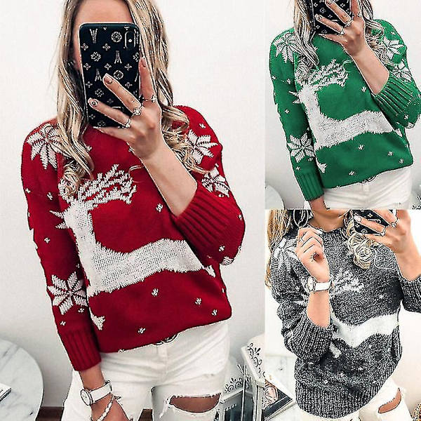 Dam Jul Jumper Topp Xmas Älg tröja RED-XXL none