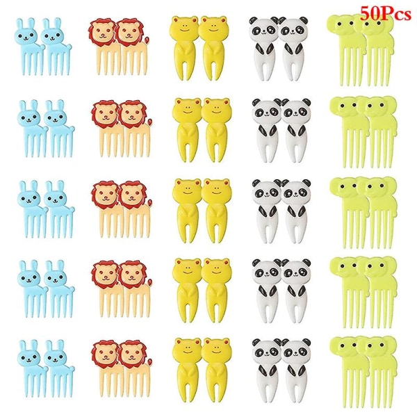 30/50 st tecknade djurfruktgafflar Matplockar Plast Dessertplocka fruktgafflar Pattern A(50pcs) 50 Pcs