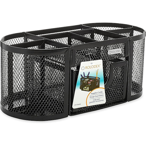 Mesh Pencil Cup Organizer, fyra fack, stål, 8,7" x 4,3" x 4,1", svart null none