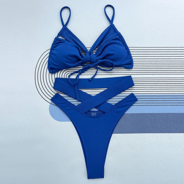 Baddräkt Dam Baddräkt Dam Print Set Baddräkt Tvådelad BH Badkläder Beachwear Tankini Baddräkter för kvinnor Blue M