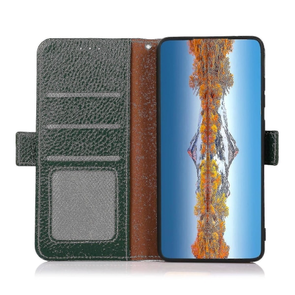 Khazneh för Sony Xperia 1 V phone case i äkta läder Rfid-blockering anti-scratch Flip Cover Stand-plånbok Green
