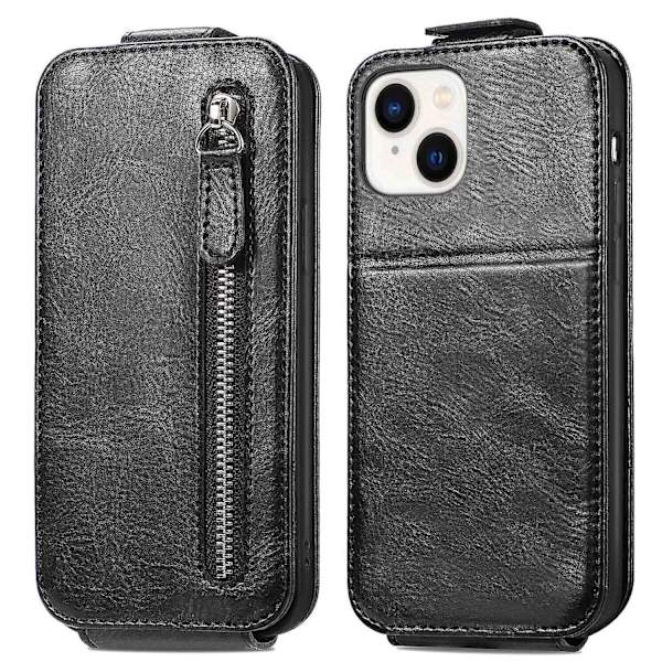 Dragkedja Plånbok Case för iPhone 15 Black