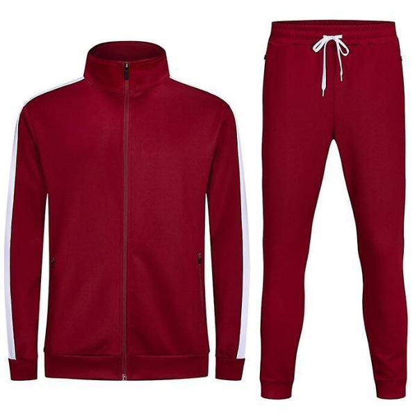 Träningsdräkt för män Athletic Full Zip Casual Sports Jogging Gym Sweatsuit Red S