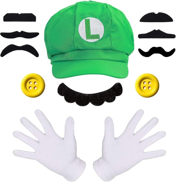 Super Mario Bros Mario och Luigi Hattar Kepsar Mustascher Handskar Knappar Cosplay Kostym null none