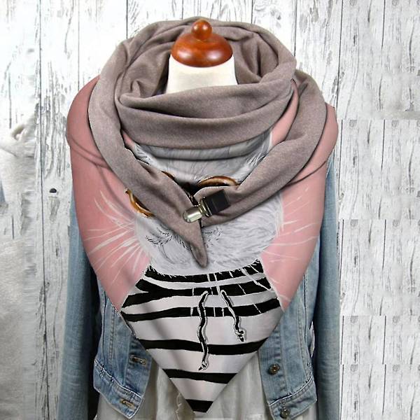 Universal Höst Vinter Varm Vindtät Cat Prints Dubbellagers Buckle Scarf