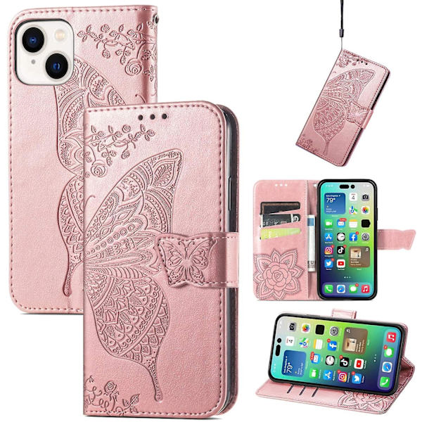 Fjärilspräglat case för iPhone 15 Multicolor none