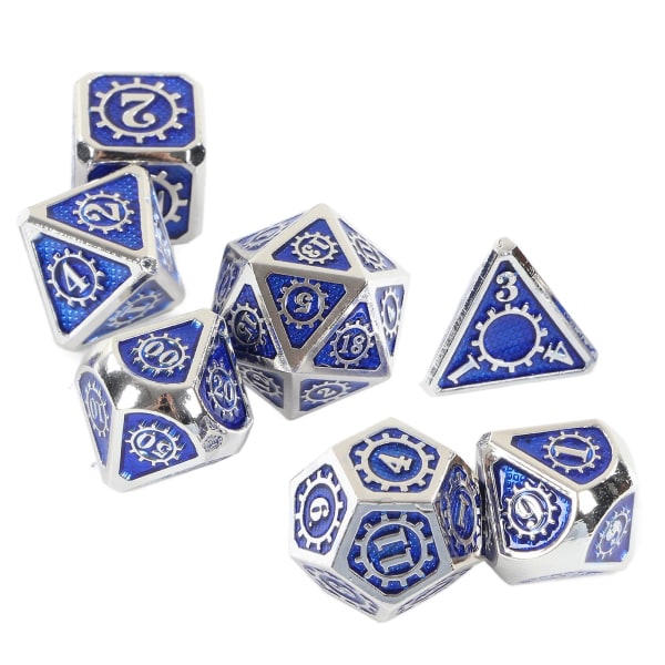 7st polyedriska tärningar Färgglada redskap Metall Högbalanserade brädspel Polyhedriska tärningar för rollspel Blue