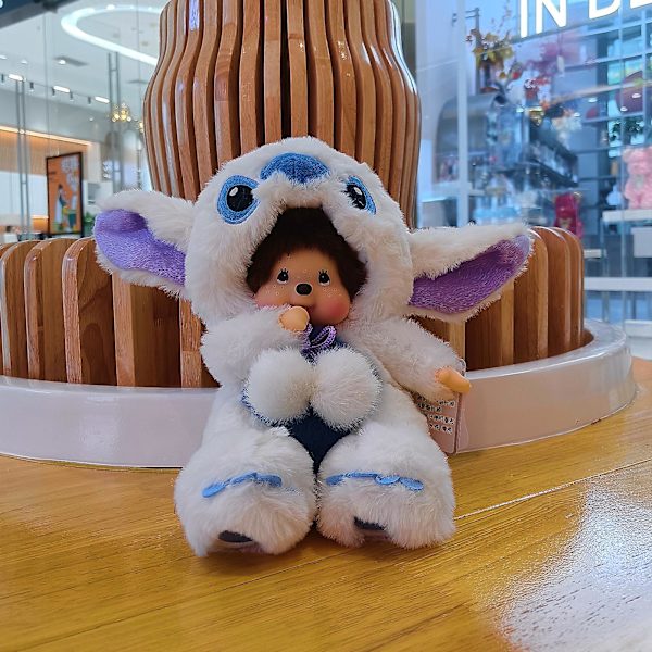 Tecknad Monchhichi Stitch plyschdocka Kawaii mjuk plyschdockaleksak för barn blue