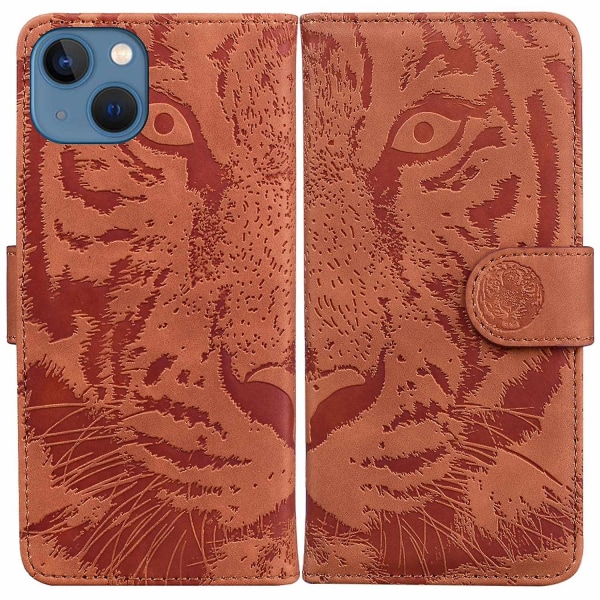 Tiger-präglat case för iPhone 15 Plus Brown