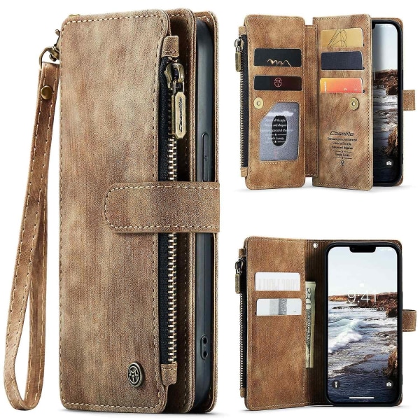 Multifunktionellt case för iPhone 15 Plus Brown