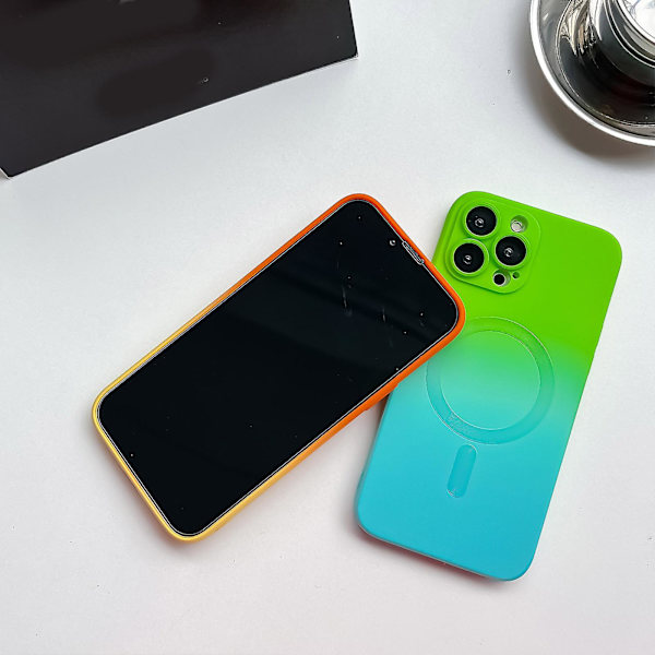 Gradient Color Magsafe- case kompatibelt med Iphone 15 Pro Max, Soft Tpu Slim anti-scratch Shockproof Cover Green-Blue For iPhone 15 Pro Max