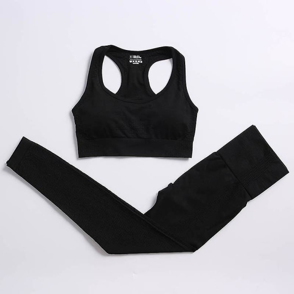 2-delat set Kvinnor Träningskläder Gym Set Fitness Sportkläder Crop Top Sports BH Sömlösa Leggings Active Wear Outfit Kostym C Black 2pcs2 L