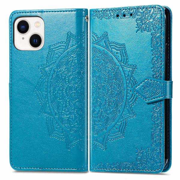 Mandala FlowerLeather phone case för iPhone 15 Plus Blue
