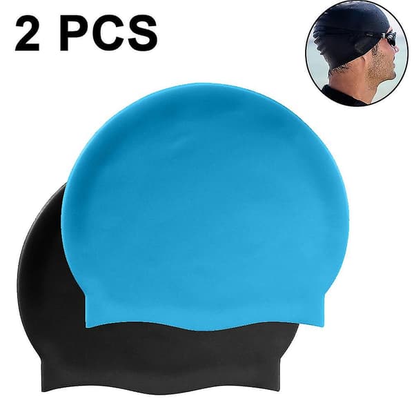 Cap med långa hår - Silikonbadmössor (2-pack), blå+svart