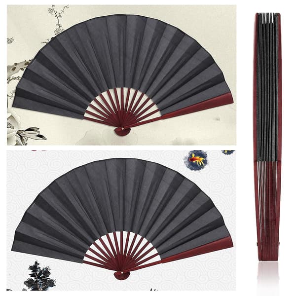 Fenical Men Folding Bamboo Blank Fan Bröllopsfest Present (svart) Black none