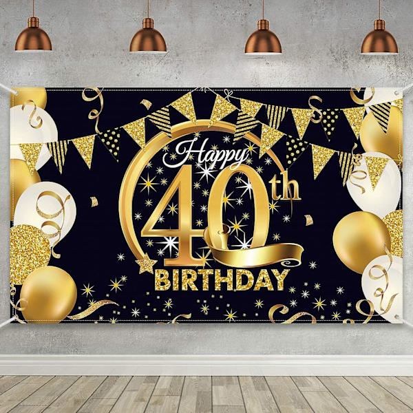 40-årsfestdekoration, extra stor tygskylt svart guldskylt för 40-årsjubileum Fotobås Bakgrundsbanner, 40:e null none
