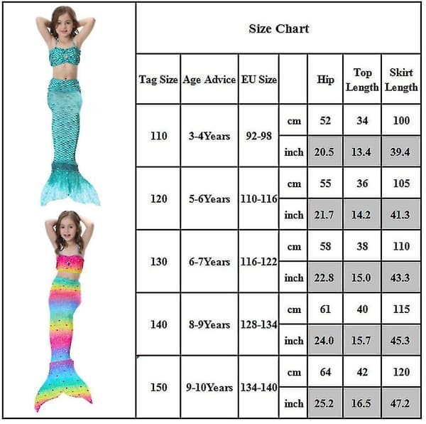 Barn Flickor Mermaid Tail Bikini Set Baddräkt Badkläder Simdräkt Multicolour 6-7 Years