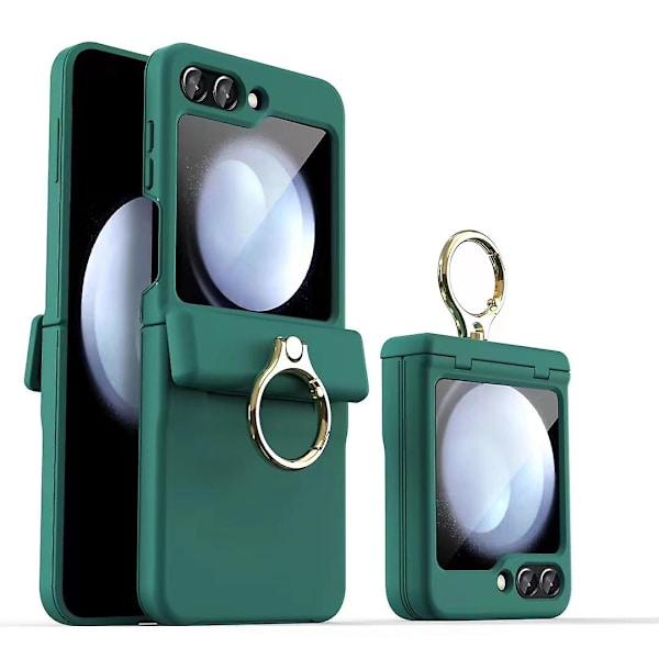 Hard Z Flip 5 Case, Case Kompatibel Samsung Galaxy Z Flip 5 med skärmskydd & ring Stativ & gångjärnsskydd Light green
