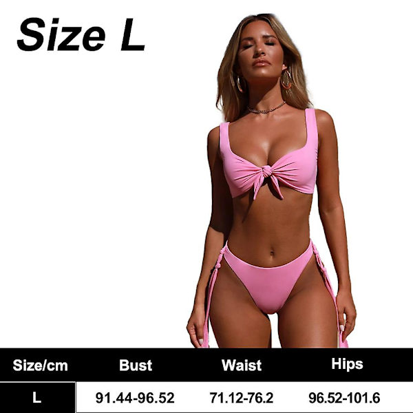 Sexig bikinibaddräkt för kvinnor med print knytknut framre stringtrosa nederdel badkläder set pink L