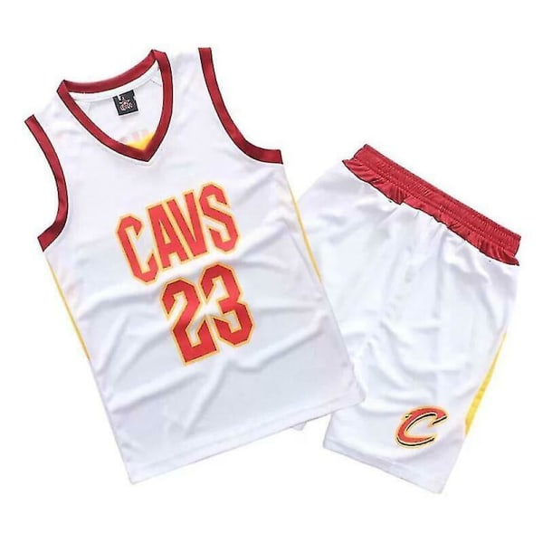 Kids Unisex Basket Training Suit Kits Väst Skjorta + Shorts Sets_s 23 White cavs M(130CM-140CM)