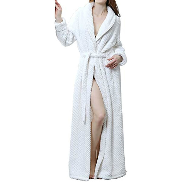 Dam fluffig morgonrock Mysig Lätt Posh Hellängd Morgonrock Vinter Varm Ren Färg Badrock Wrap Housecoat Nattkläder Red XL