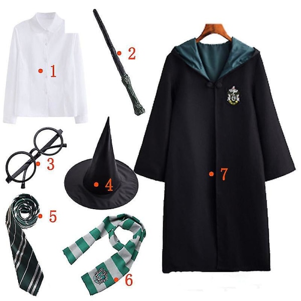 Harry Potter 7-delade Wizard Rollspel Fancy Dress Kappadräkt green XL