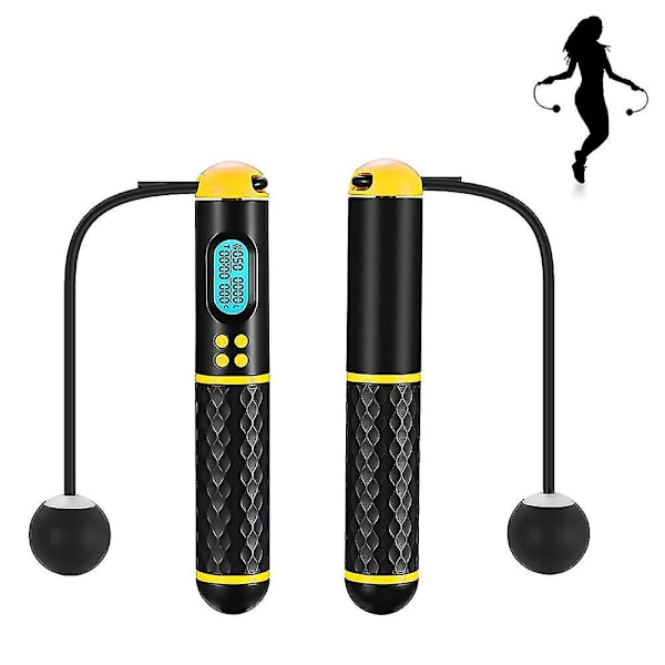 Hopprep, digitalt viktat hopprep utan hopp, justerbart sladdlöst hopprep för fitness för kvinnor män Black-yellow