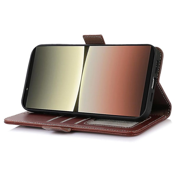Phone case i äkta kohudsläder för Sony Xperia 1 V Crazy Horse Texture Rfid Blockeringsställ Plånboksskal Brown