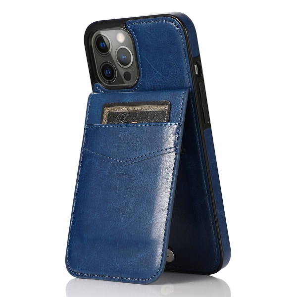 Läderbelagd Tpu Kickstand Case För Iphone 12 Pro Max, Korthållare Mobiltelefon Cover Dark Blue