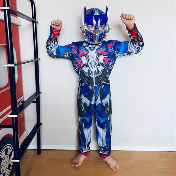 Barn Optimus Prime Costume Superhjälte Transformers Jumpsuit Suit Halloween Rollspel Muskeldräkt Pojkar Anime Mask Present 1 M(7-9Y)