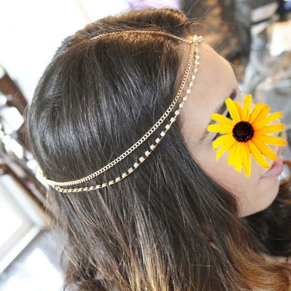 Farfi Bohemian Women Head Chain Smycken Pannan Dans Headpiece Hårbandstillbehör As the picture none