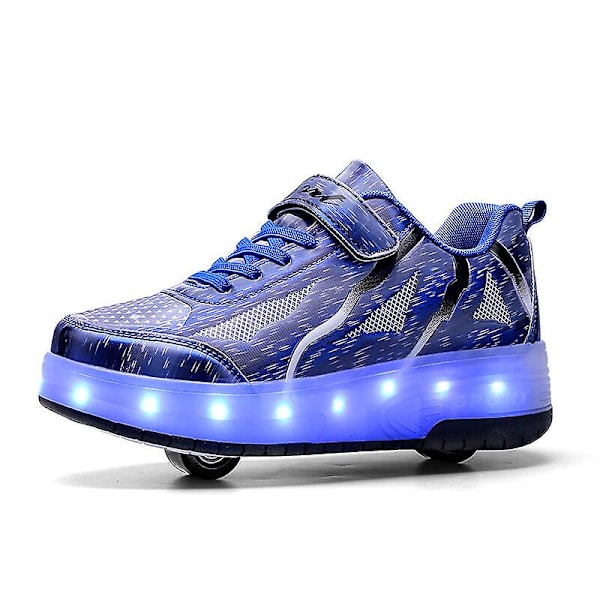 Barnsneakers Dubbelhjulsskor Led Light Skor q8 Blue 36