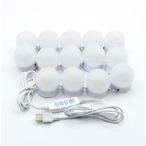 Led spegel USB sminklampor, (endast lampor) 10 glödlampor 3 ljuslägen för bordsskiva väggmonterad sminkspegel, badspegellampor null none