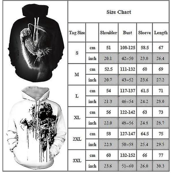 Män Print Hoodies Långärmad Pullover Jacka Sport Hooded Sweatshirt Jumper Toppar White Black S