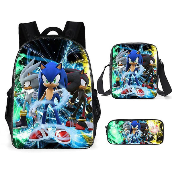 Sonic Sonic Student Skolväska Tredelad Anime Cartoon Ryggsäck Axelväska Case null none