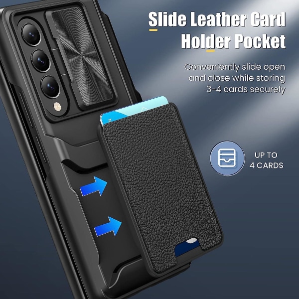 Z Fold 5 Case, Plånbok Gångjärnsskydd Case För Samsung Galaxy Z Fold 5 Med S Pen Hållare & skjutbart cover Blue
