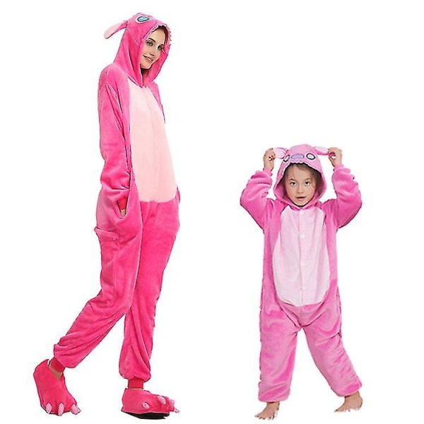 Stitch Blå Rosa Barn Onesize Fancy Dress Kostym Huvtröjor Pyjamas Pink 100CM-110CM