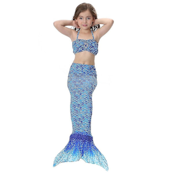 Barn Flickor Mermaid Tail Bikini Set Baddräkt Badkläder Simdräkt Dark Blue 3-4 Years