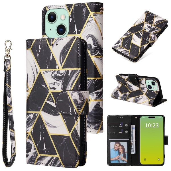 Marble Bronzing Läder Phone case för iPhone 15 Black
