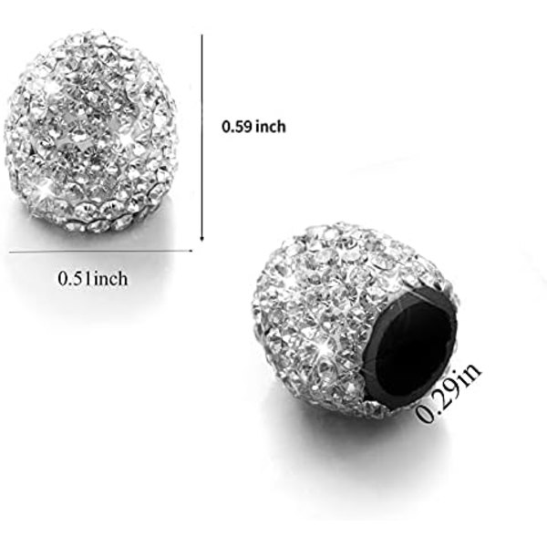 Bling ventilstamkåpor, 4-pack däckventilkåpor, universal handgjorda rhinestones stamkåpor för Bling biltillbehör, stadsjeepar, cykel och cykel, T White