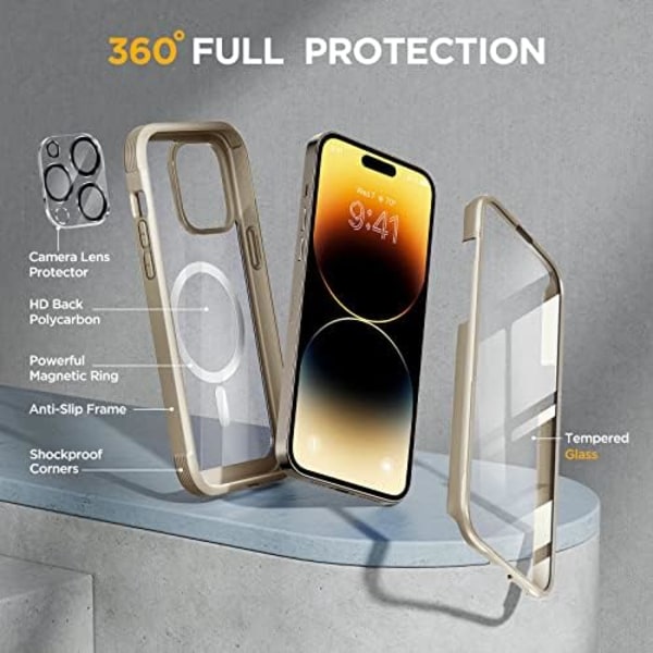 Miracase Glass Series Designad för iPhone 14 Pro Max Case 6,7 tum, [2023 Upgrade] Bumper Case med inbyggd 9H härdat glas Scr Bean Yellow-B
