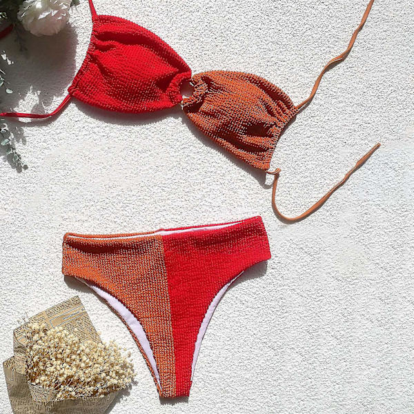 Bikinirem Baddräkt Baklös Baddräkt Dam Splicing Baddräkt Färgblockering Red L
