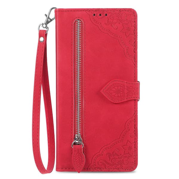 Case för iPhone 15 med präglad blomblixtlås Red