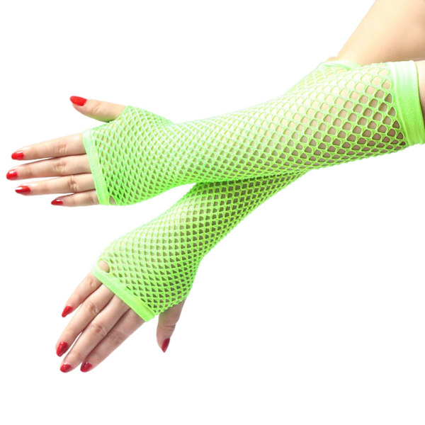 1 par högelastiska näthandskar Cover Nylon armbågslängd Halvfinger Näthandskar Mesh Fluorescent Green none